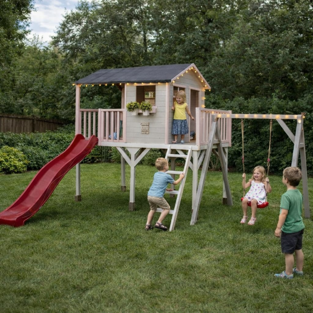 Casuta cu tobogan si leagan