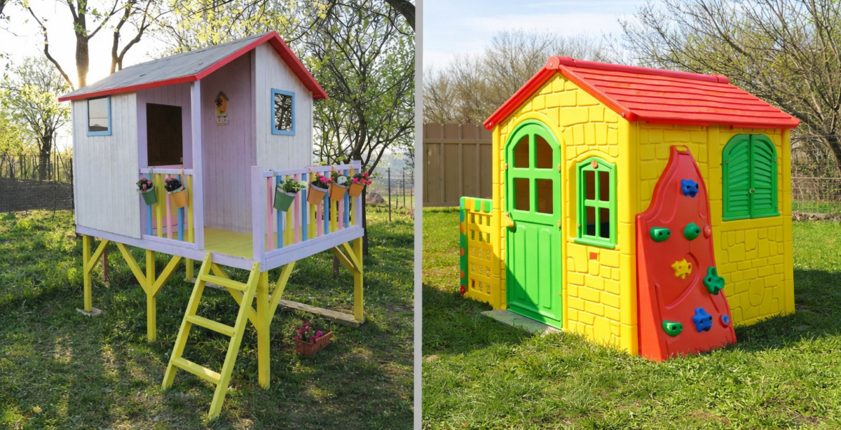 Casute din lemn vs plastic pentru copii
